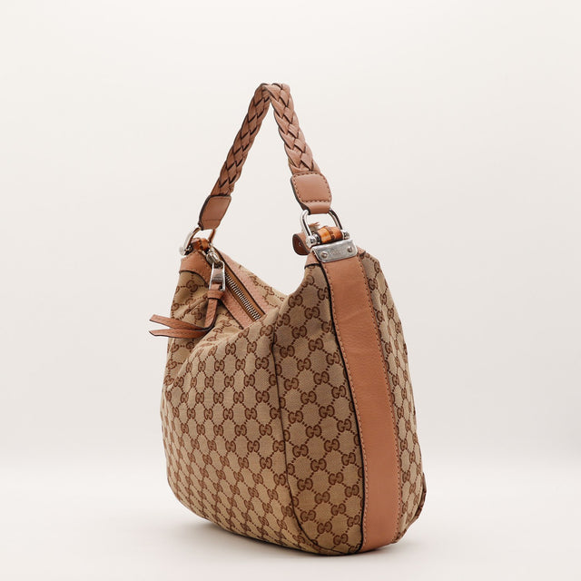 Vue de dos du sac Gucci Hobo Bambou toile monogrammée occasion authentique — AMANA Vintage