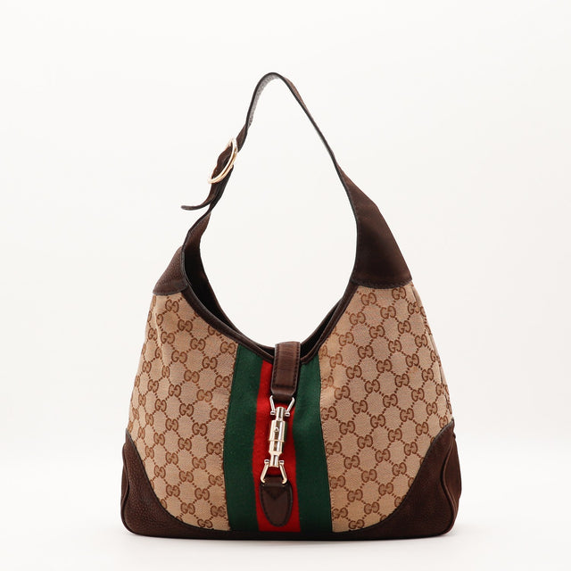 Sac Gucci Jackie Web toile monogrammée beige vue de face occasion authentique — AMANA Vintage