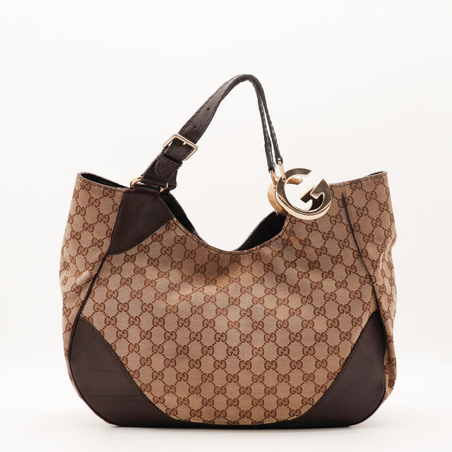 Sac Gucci Hobo Charlotte toile monogrammée beige vue de face occasion authentique — AMANA Vintage