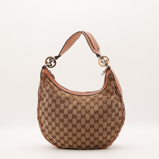 Sac Gucci Hobo toile GG Supreme beige vue de face occasion authentique — AMANA Vintage