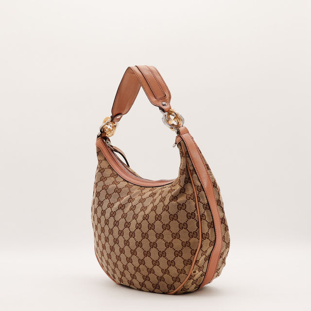 Sac Gucci Hobo toile monogrammée et cuir rose vue de dos occasion authentique — AMANA Vintage