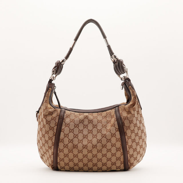 Sac Gucci Hobo toile monogrammée beige vue de face occasion authentique — AMANA Vintage