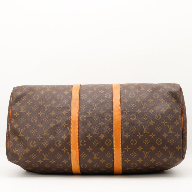 Détail du cuir vachette Louis Vuitton Keepall 55 Toile Monogramme occasion authentique — AMANA Vintage