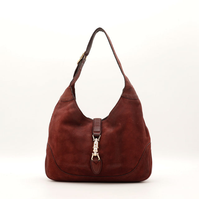 Sac Gucci New Jackie cuir nubuck bordeaux vue de face occasion authentique — AMANA Vintage