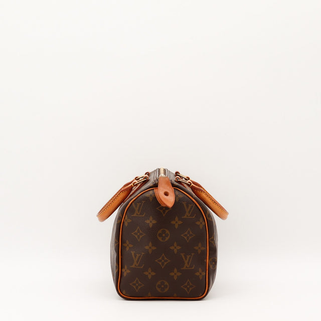 Vue des anses Louis Vuitton Speedy 25 cuir vachette caramel occasion authentique — AMANA Vintage