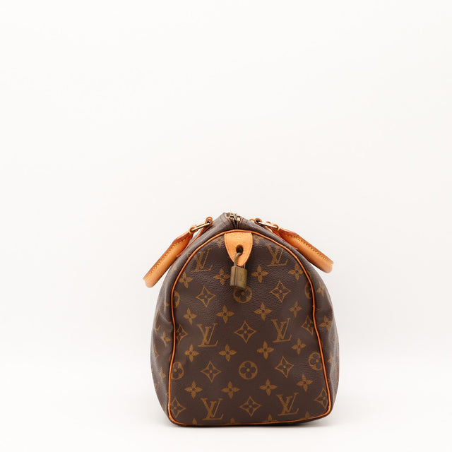 Vue de côté Louis Vuitton Speedy 30 Toile Monogramme occasion authentique — AMANA Vintage