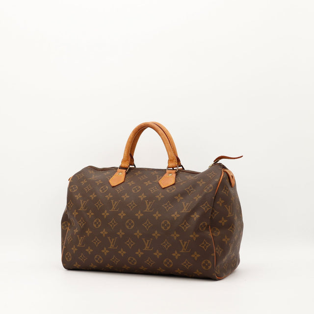Louis Vuitton Speedy 35 trois quarts toile Monogram patine caramel — AMANA Vintage