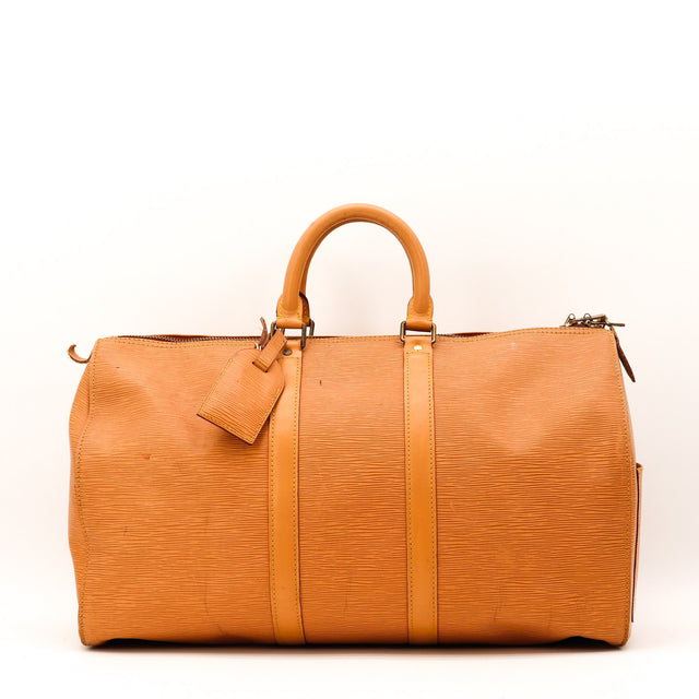 Vue de face Louis Vuitton Keepall 45 cuir Épi ocre occasion authentique — AMANA Vintage