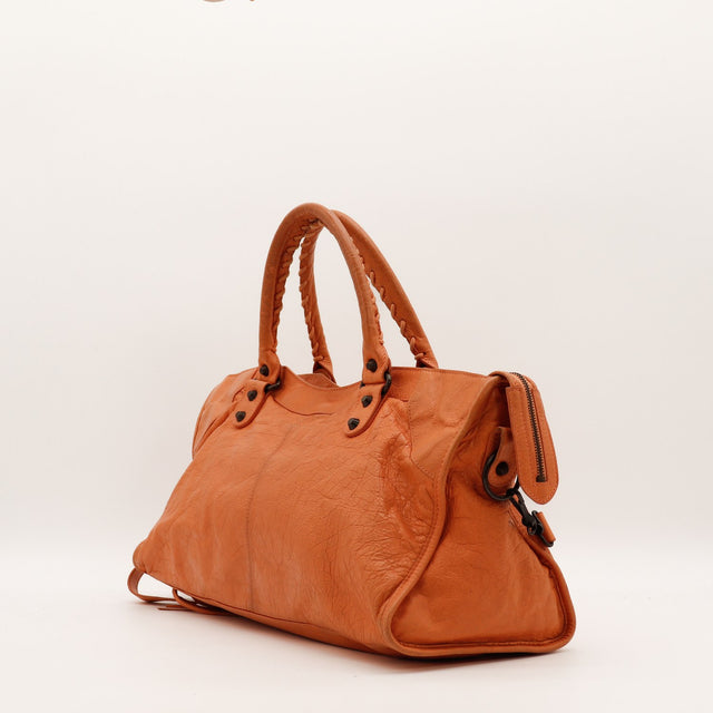 Sac Balenciaga Part Time vue de profil cognac occasion authentique — AMANA Vintage