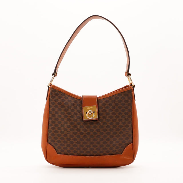 Sac Céline Hobo Macadam toile monogramme et cuir cognac vue de face occasion authentique — AMANA Vintage