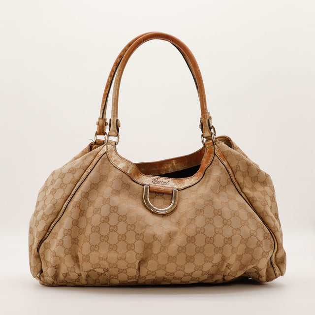 Sac Gucci Hobo toile monogrammée beige vue de face occasion authentique — AMANA Vintage