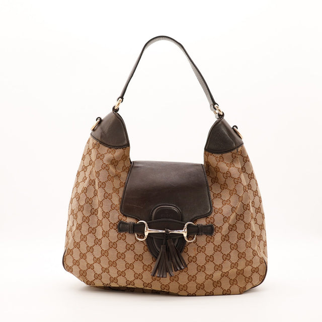 Sac Gucci Hobo Horsebit toile monogrammée beige vue de face occasion authentique — AMANA Vintage