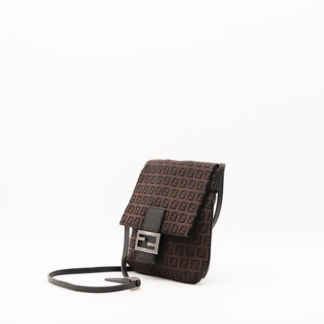Mini sac Fendi Zucchino vue trois quarts bandoulière cuir occasion authentique — AMANA Vintage