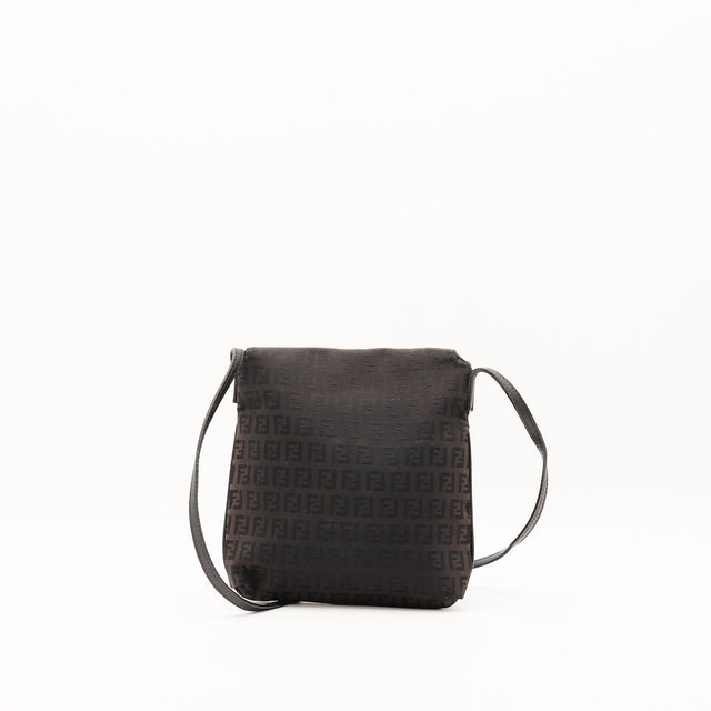Mini mala Fendi Zucchino vista traseira tela castanha vintage autêntica — AMANA Vintage