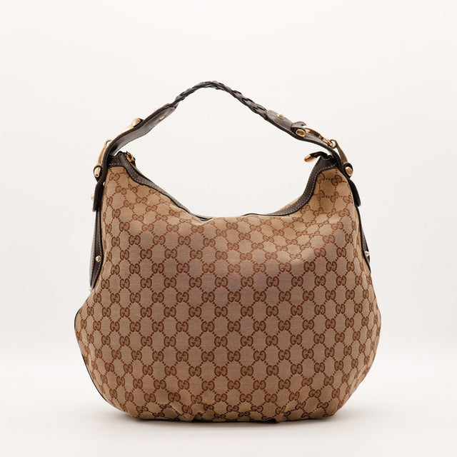 Sac Gucci Hobo toile monogrammée beige vue de face occasion authentique — AMANA Vintage