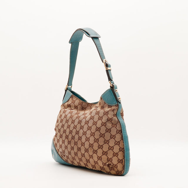 Sac Gucci Jackie Horsebit profil bandoulière cuir turquoise occasion authentique — AMANA Vintage