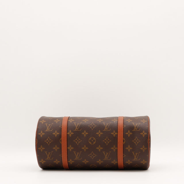 Détail de la patine caramel du cuir vachette Louis Vuitton Papillon 30 occasion authentique — AMANA Vintage