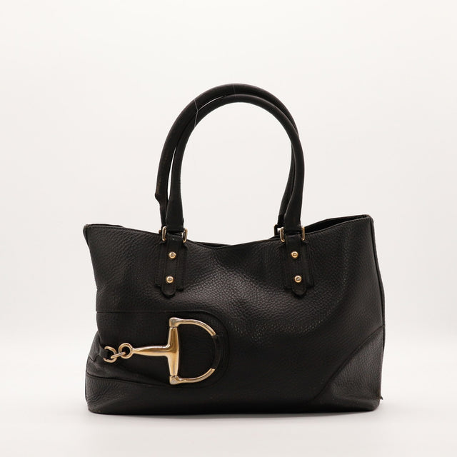 Tote Gucci Horsebit cuir grainé noir vue de face occasion authentique — AMANA Vintage