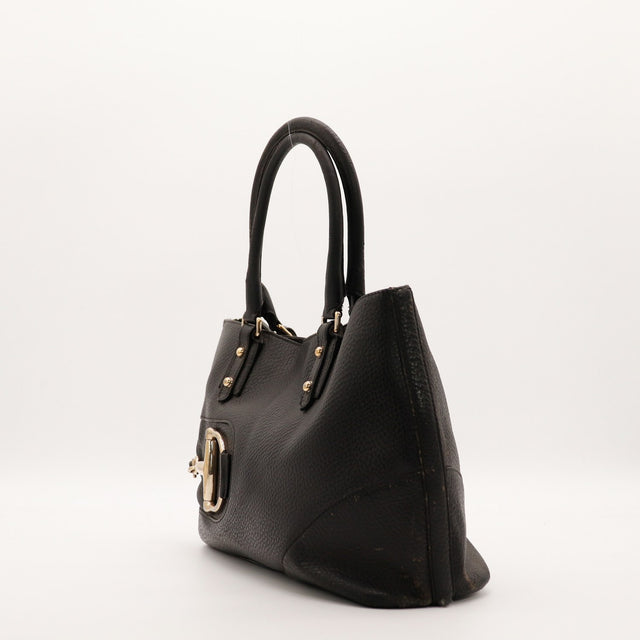 Tote Gucci Horsebit cuir noir vue de trois quarts gauche occasion — AMANA Vintage