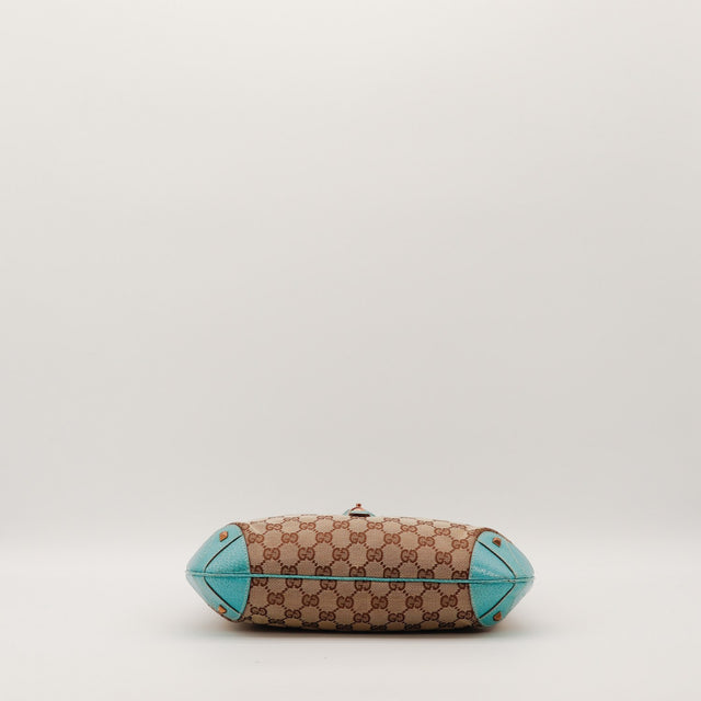 Sac Gucci New Jackie vue du dessous renforts cuir turquoise occasion authentique — AMANA Vintage