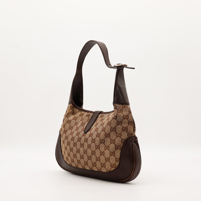 Gucci New Jackie vue de trois quarts gauche silhouette hobo cuir marron — AMANA Vintage