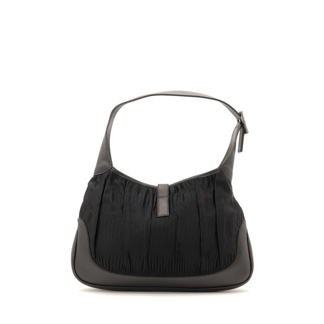 Face arrière Gucci New Jackie tissu drapé noir cuir — AMANA Vintage