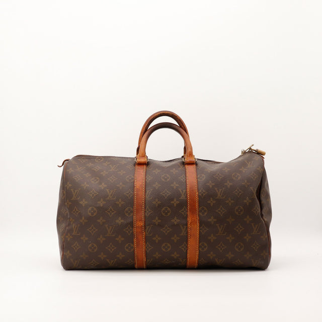 Sac de voyage Louis Vuitton Keepall 50 toile Monogram vue de face occasion authentique — AMANA Vintage