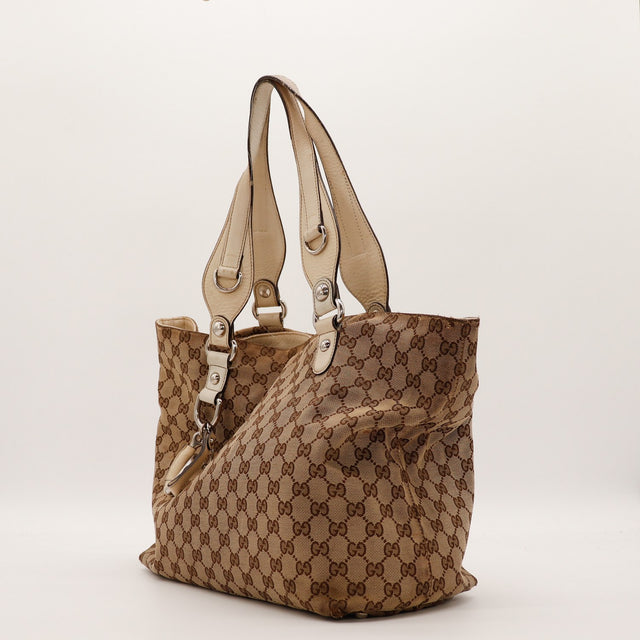 Tote Gucci monogramme vue de trois quarts côté droit occasion — AMANA Vintage