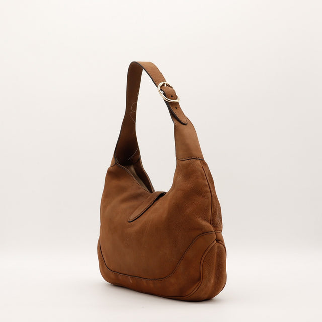 Sac Gucci New Jackie cuir marron vue de côté et bandoulière réglable — AMANA Vintage