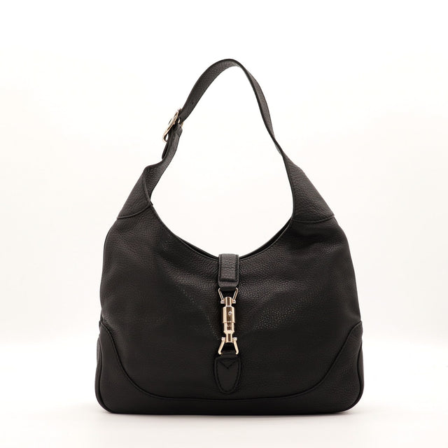 Sac Gucci New Jackie cuir grené noir vue de face occasion authentique — AMANA Vintage