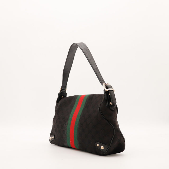 Hobo Gucci preta vista de três quartos lado direito alça de ombro em pele — AMANA Vintage
