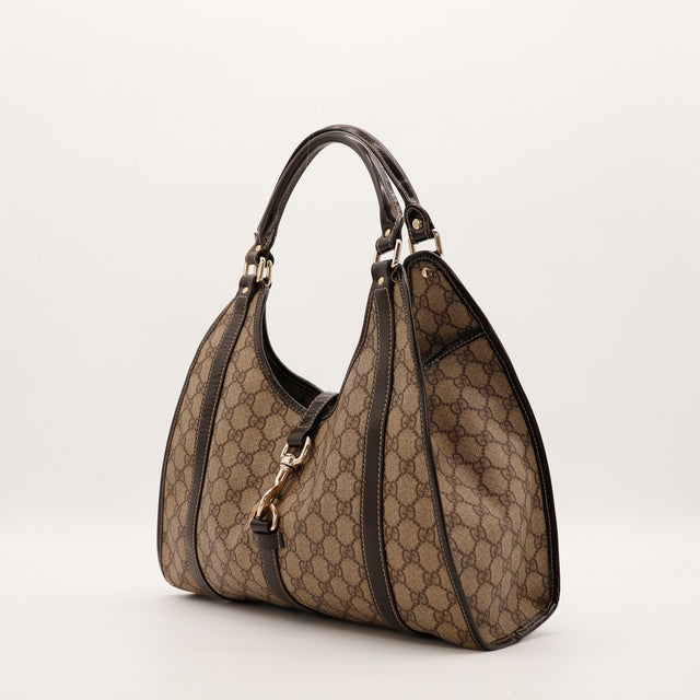 Hobo Gucci vue de trois quarts côté droit toile monogrammée — AMANA Vintage