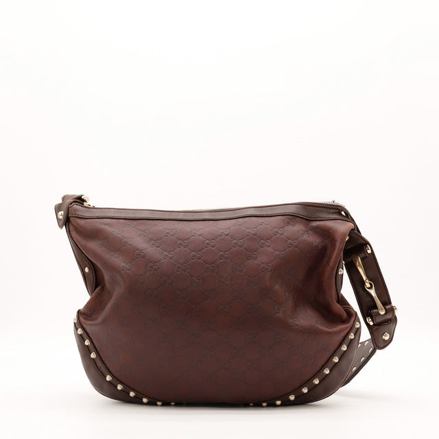 Hobo Gucci Indy cuir Guccissima marron vue de face occasion authentique — AMANA Vintage