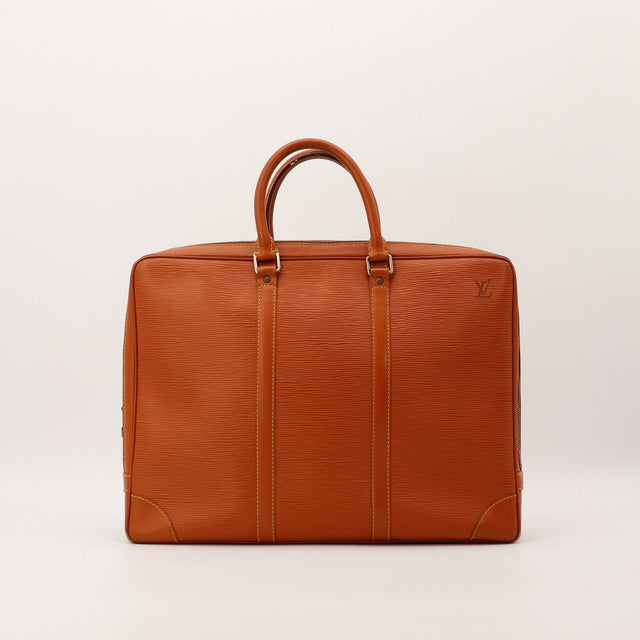 Porte-Documents Voyage Louis Vuitton cuir Epi Marron vue de face occasion authentique — AMANA Vintage