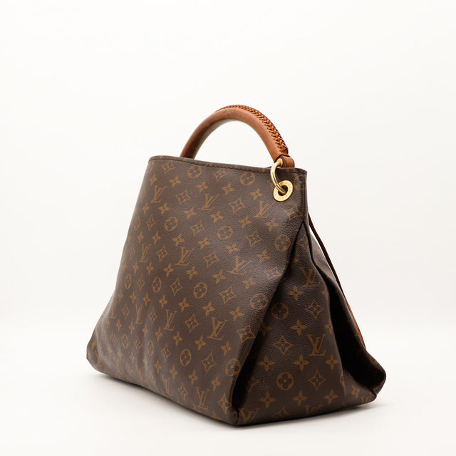 Vue de trois quarts Louis Vuitton Artsy MM toile Monogram patine caramel — AMANA Vintage