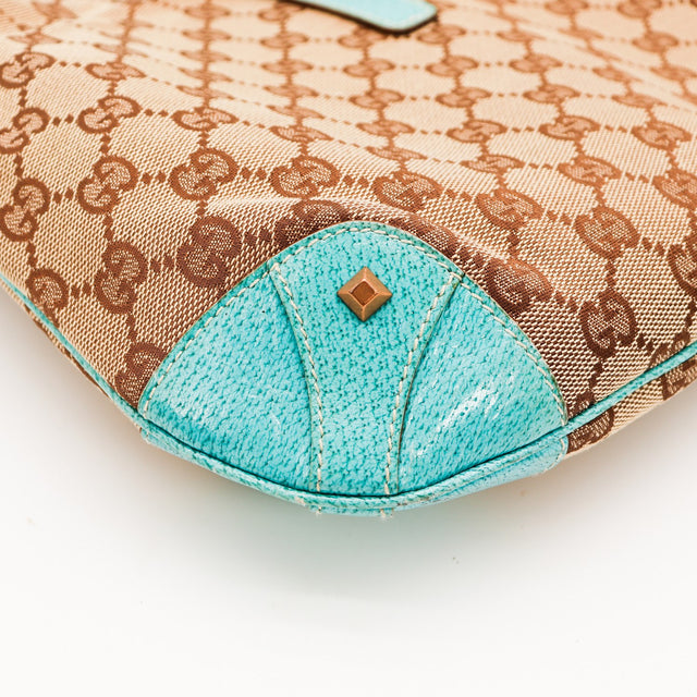 Détail coin en cuir turquoise Gucci New Jackie occasion authentique — AMANA Vintage