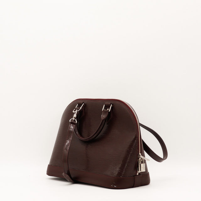 Vue de dessus Louis Vuitton Alma PM cuir Épi bordeaux occasion authentique — AMANA Vintage