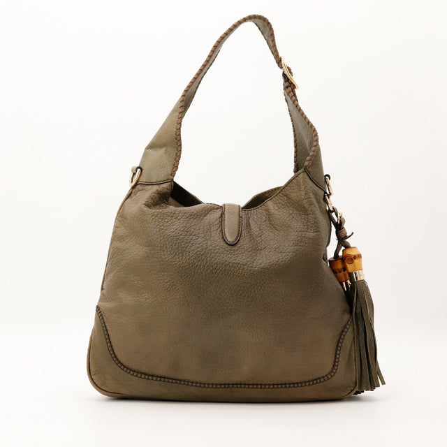 Gucci New Jackie kaki vue de profil droit avec glands bambou — AMANA Vintage
