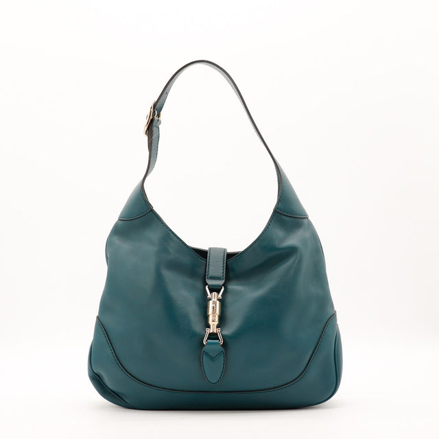 Sac Gucci New Jackie cuir lisse bleu canard vue de face occasion authentique — AMANA Vintage