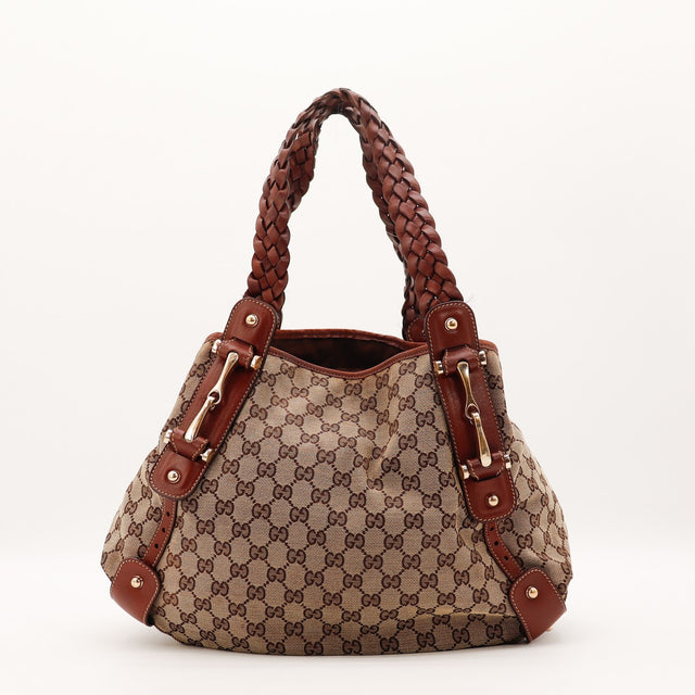 Sac Gucci Hobo Pelham toile monogrammée beige et ébène vue de face occasion authentique — AMANA Vintage