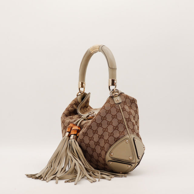 Sac Gucci Indy Hobo toile monogrammée beige vue de dos occasion authentique — AMANA Vintage