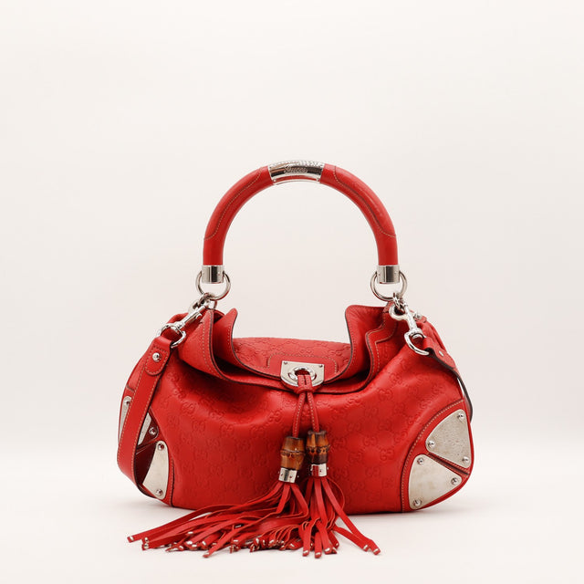 Sac Gucci Indy Hobo cuir Guccissima rouge vue de face occasion authentique — AMANA Vintage