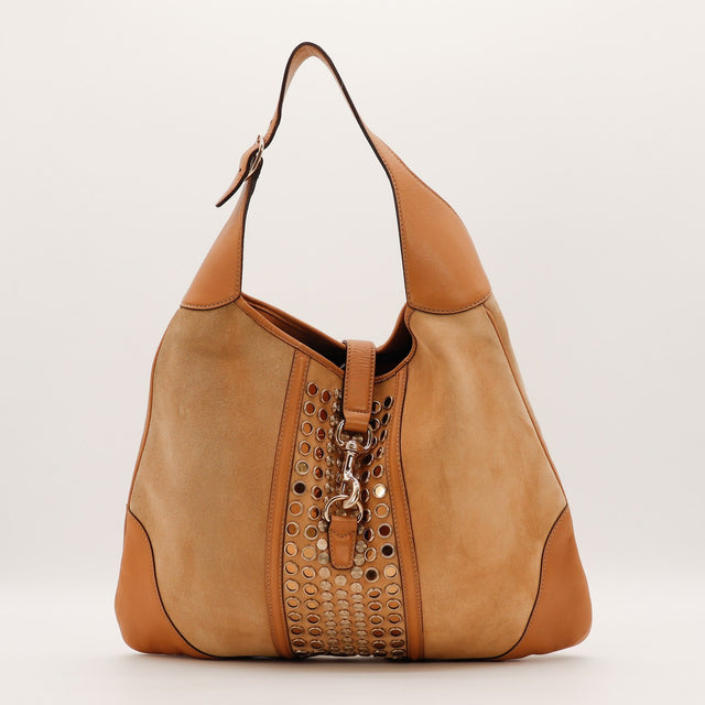 Sac Gucci New Jackie daim camel vue de face occasion authentique — AMANA Vintage