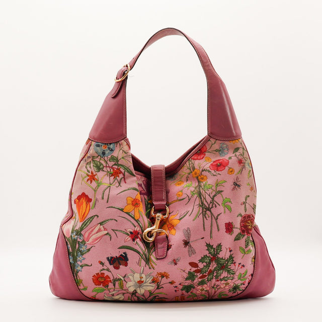Vue de face Gucci New Jackie toile Flora rose occasion authentique — AMANA Vintage