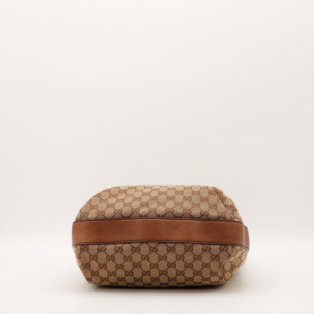 Vue de l'intérieur Gucci Hobo toile monogrammée beige et ébène occasion authentique — AMANA Vintage