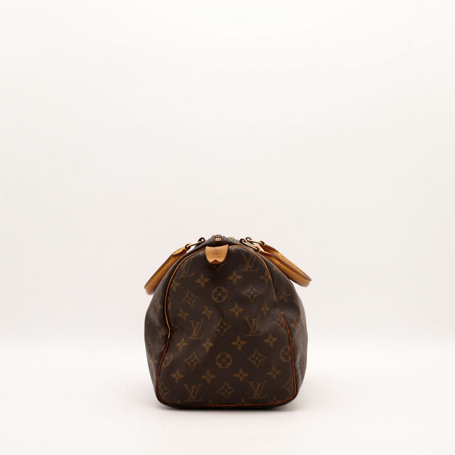 Profil droit Louis Vuitton Speedy 30 vachettaleer patiné — AMANA Vintage