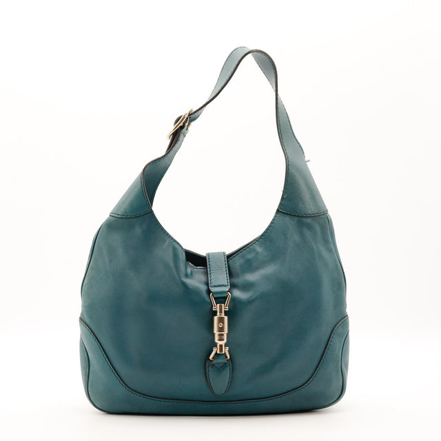 Vue de face Gucci New Jackie cuir lisse bleu canard occasion authentique — AMANA Vintage