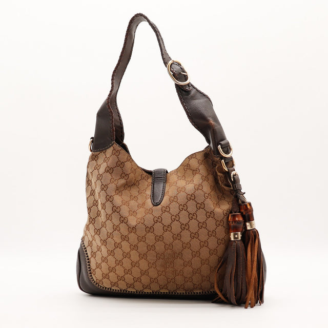 Vue de l'intérieur Gucci New Jackie toile monogrammée beige ébène occasion authentique — AMANA Vintage