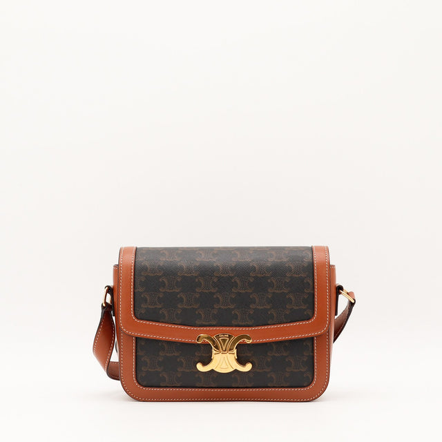 Sac Céline Triomphe toile enduite cuir cognac vue de face occasion authentique — AMANA Vintage