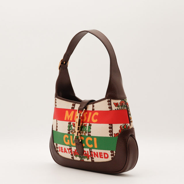 Sac Gucci Jackie 1961 toile Music Is Mine vue trois-quarts occasion authentique — AMANA Vintage
